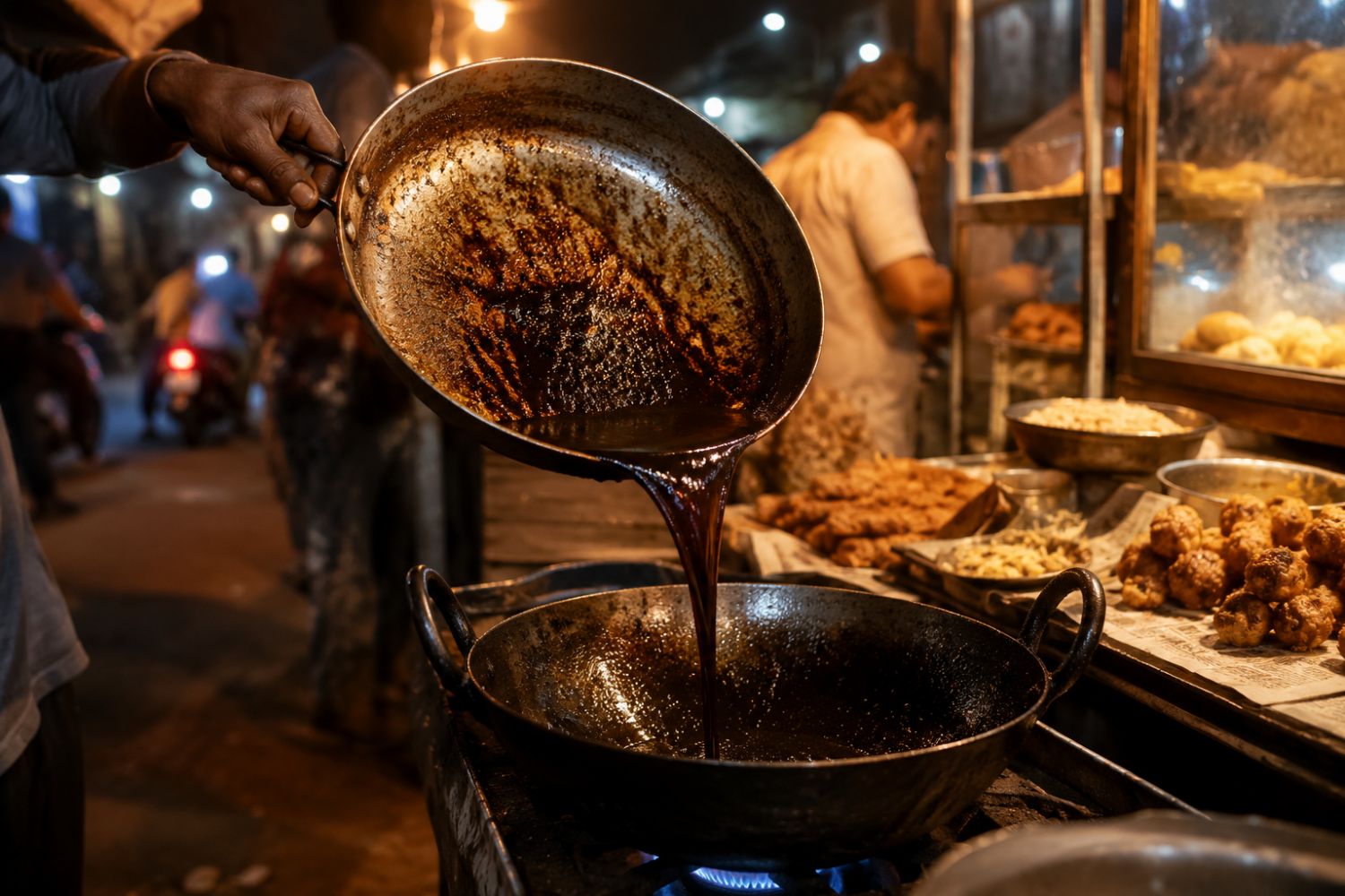 Reused cooking oil at a street stall